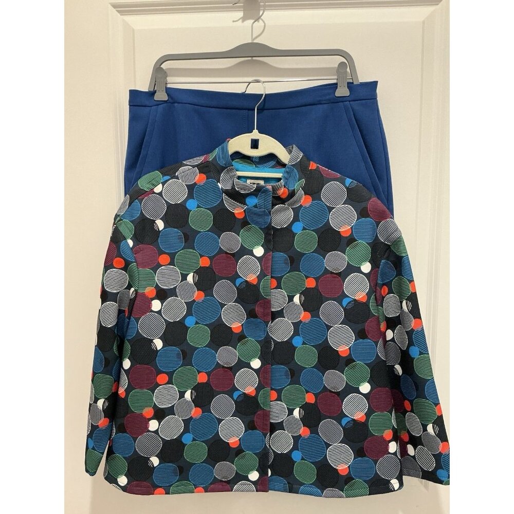Anne Klein Skirt Suit Size 12 Blue Skirt Colorful Jacket Snap Closure